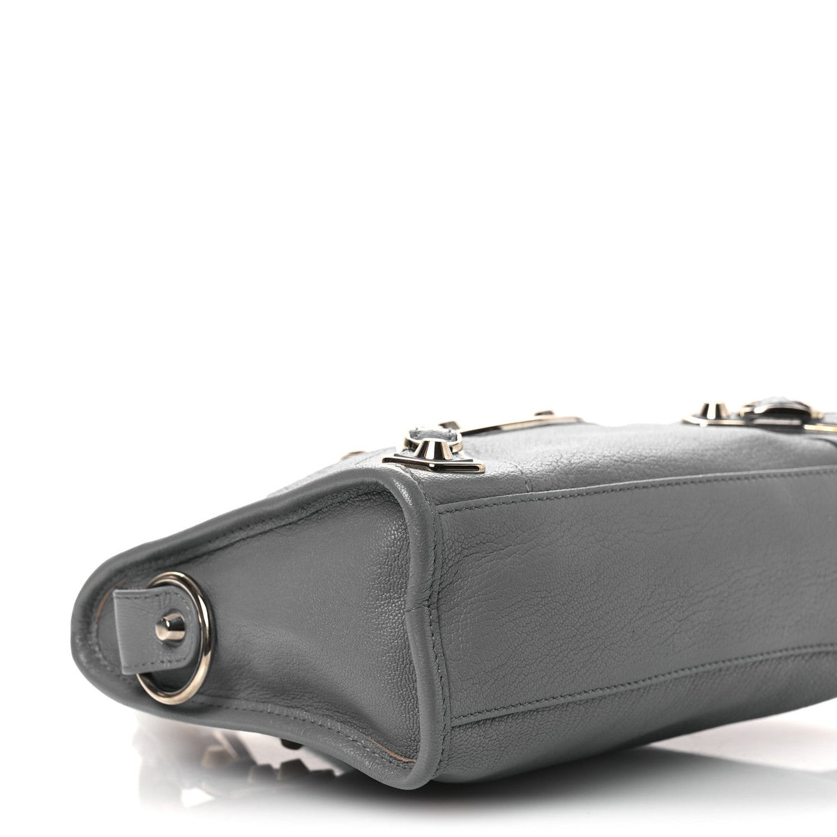 Chevre Silver Metallic Edge Hardware Mini City Bleu Acier
