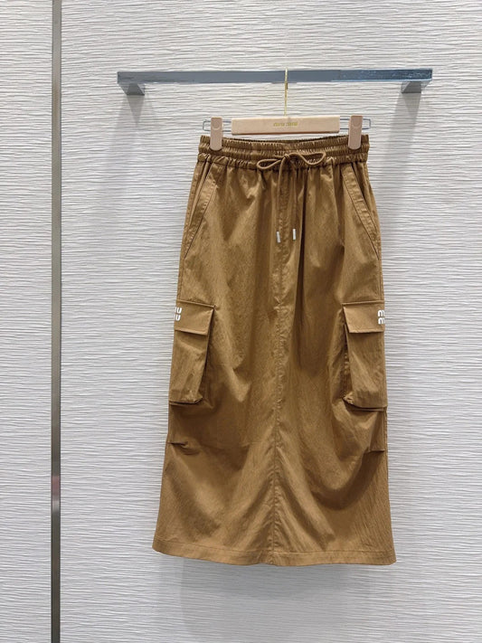 Miu Miu 2026 Long Skirt Khaki and Navy Blue Cotton Nylon