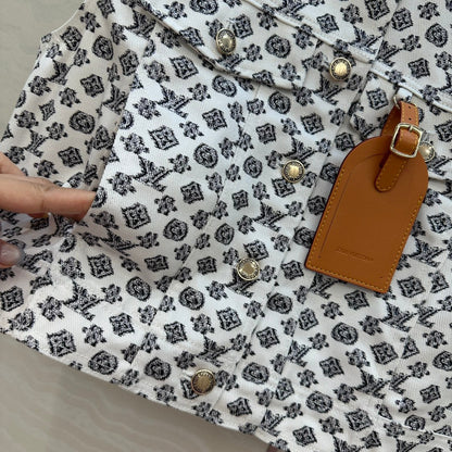 LV 25 Modern Logo Denim Vest Jacket Black White Poliester