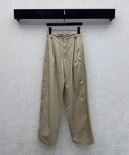 Miu Track Pants Khaki Cotton Tencel Fabric 350248