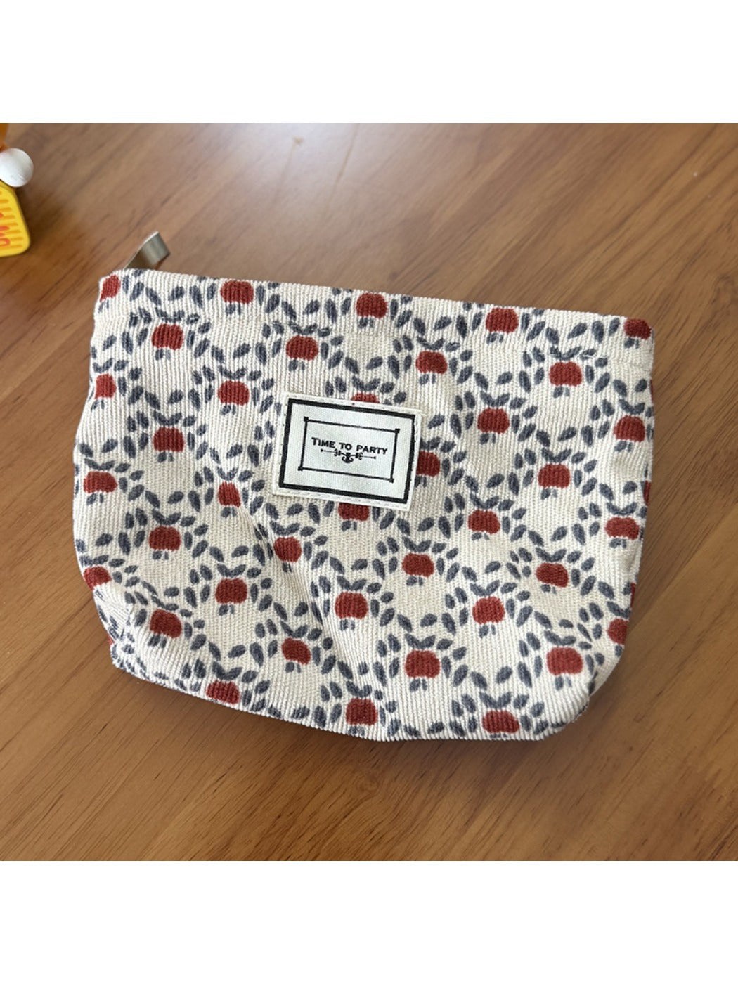 Cosbai - Corduroy Travel Cosmetic Pouch with Floral Patterns