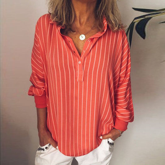 Striped Print Loose Oversized Bat Sleeve Blouse