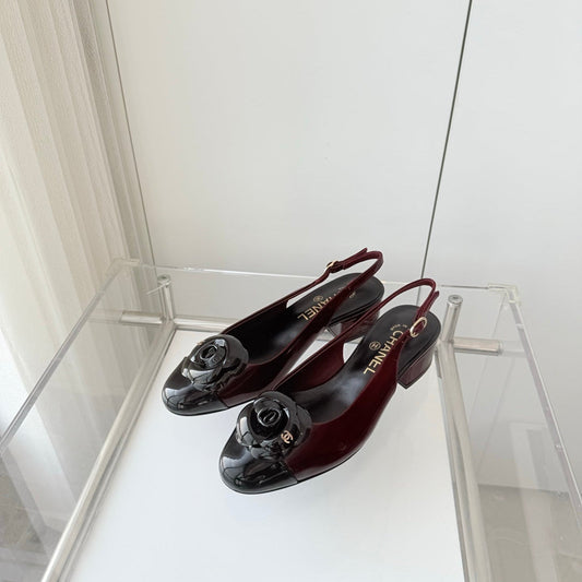 Chanel 26 Camellia High Heels 35 Dark Brown Black in Patent Leather 597416