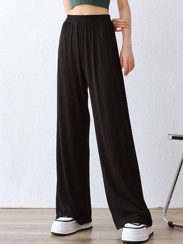 Simple Wide Leg Loose Elasticity Solid Color Casual Pants Bottoms