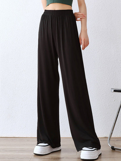 Simple Wide Leg Loose Elasticity Solid Color Casual Pants Bottoms