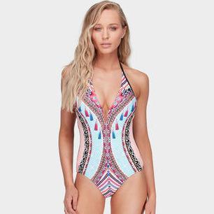 New Printed Color-Blocking Geometric One-Piece Swimsuit