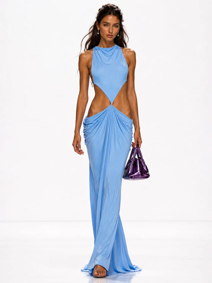 Isla Ruched Open-Back Maxi Dress