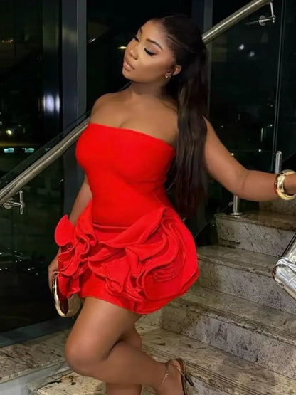 3D Flower Strapless Mini Party Dress