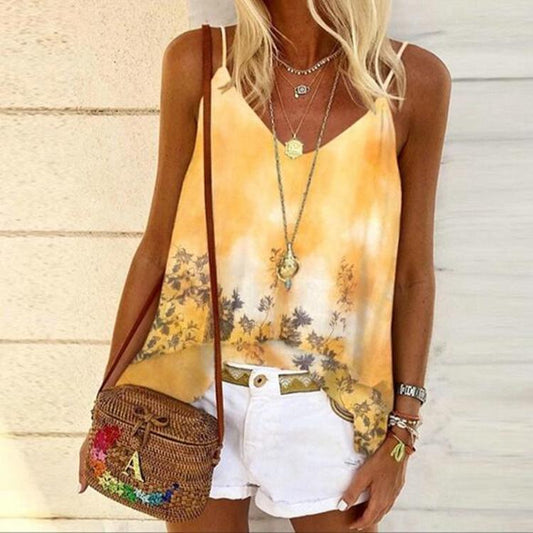Women'S Summer Flower Print Loose Camisole Top