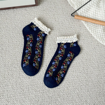 Rufia - Vintage Rolled Edge Floral Ankle Socks