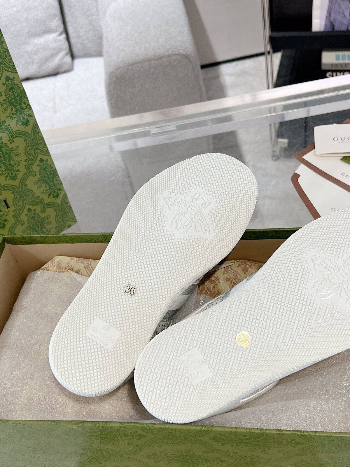 Gucci 2025 Screener Sneaker White Gray Leather Canvas 758539