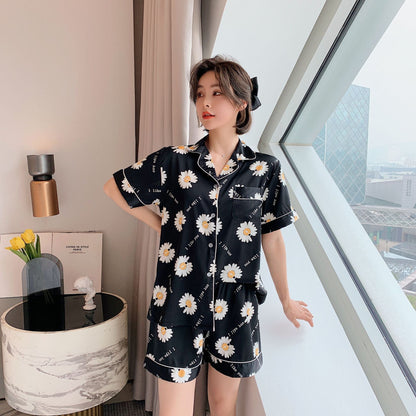 Summer New Daisy Pajamas Women'S Fashion Short-Sleeved Ice Silk Home Suit.