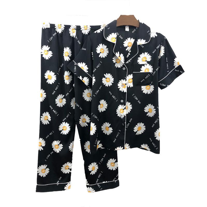 Summer New Daisy Pajamas Women'S Fashion Short-Sleeved Ice Silk Home Suit.