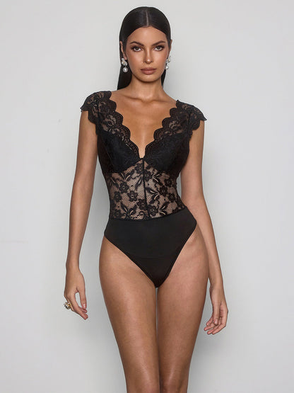 Paulina Plunge Neck Lace Bodysuit