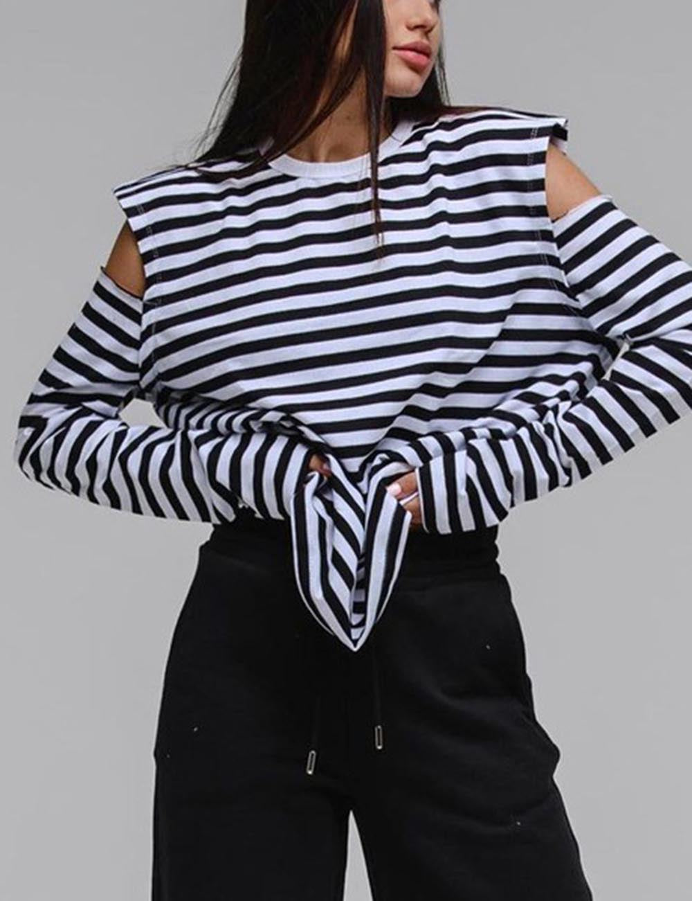 Trendy Striped Round Neck Long Sleeve Shirt