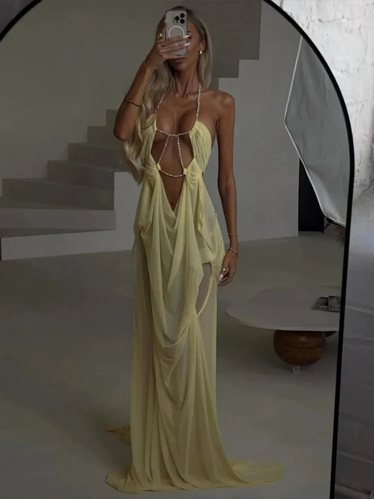 Coralie Sheer Crystal Detail Maxi Dress