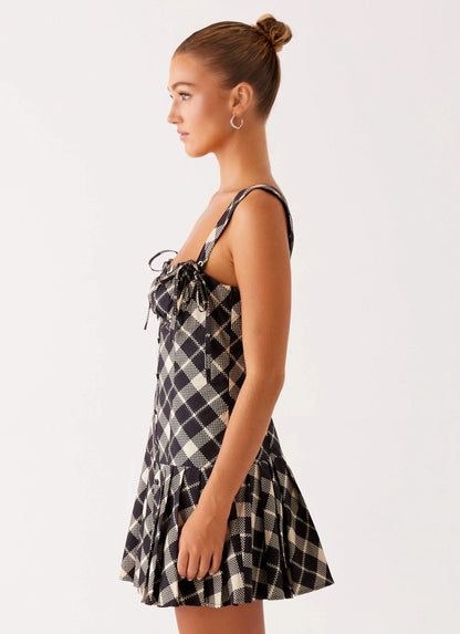Tuni Mini Dress - Taupe Check
