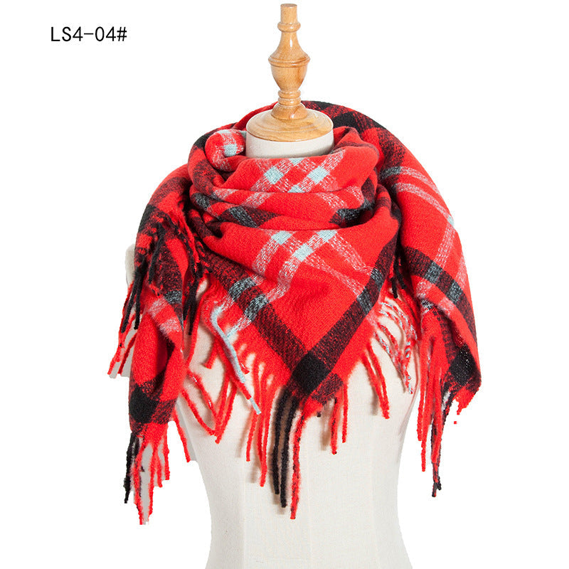 Winter Color Block Striped Tassel Square Scarf