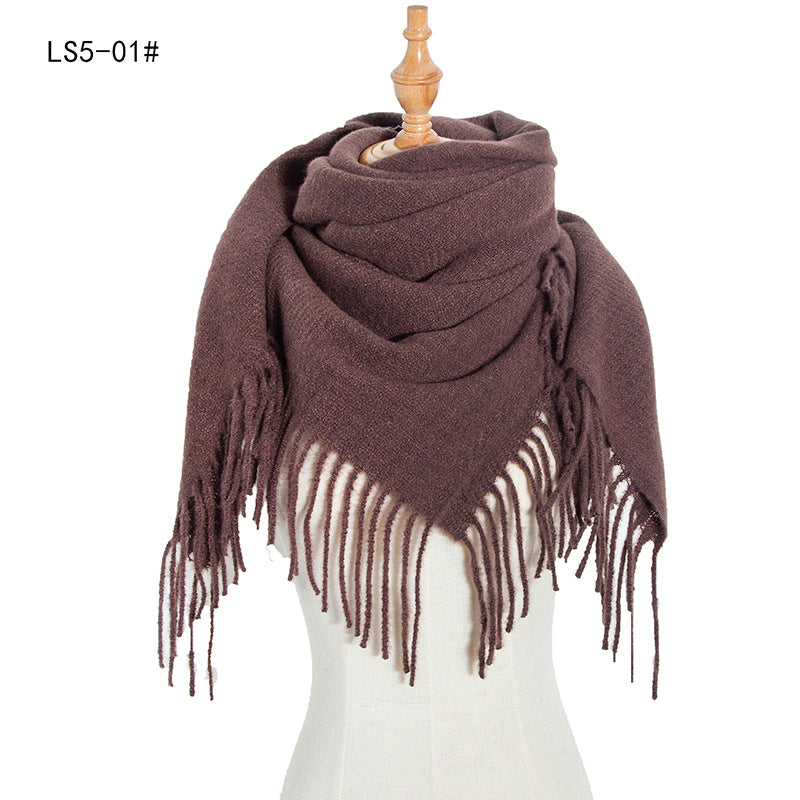 Winter Color Block Striped Tassel Square Scarf