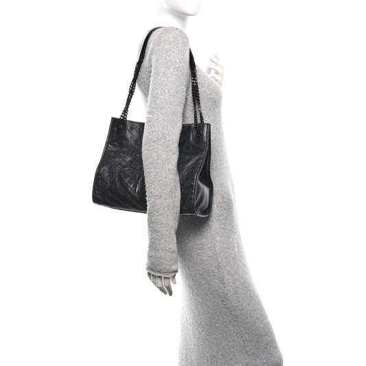 Crinkled Calfskin Matelasse Monogram Medium Niki Shopper Tote Black