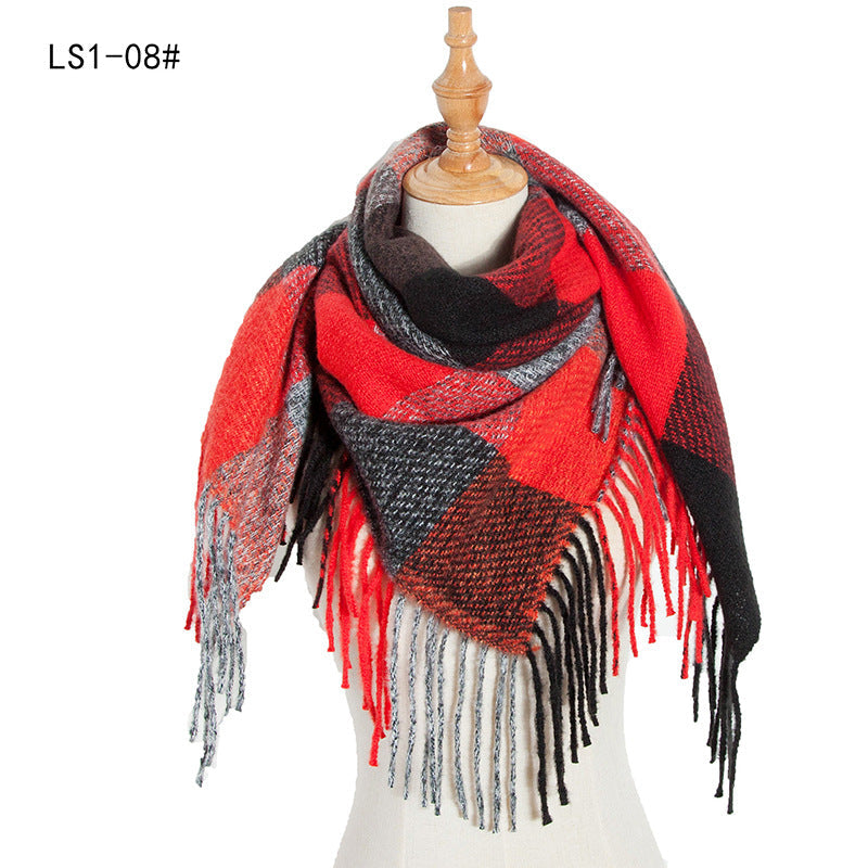 Winter Color Block Striped Tassel Square Scarf