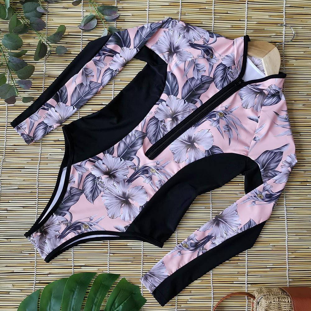 One Piece Wetsuit Swimsuit Women'S Sexy Sport Long Sleeve Printed Surf Swimsuit Monokini