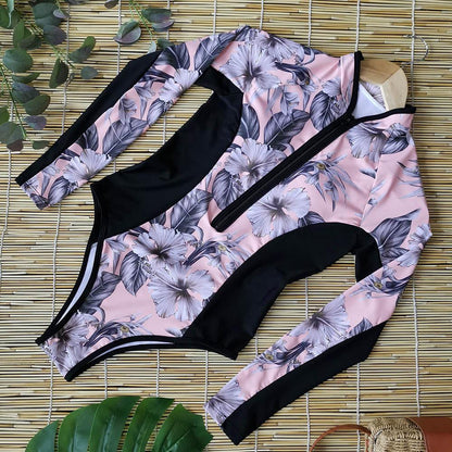 One Piece Wetsuit Swimsuit Women'S Sexy Sport Long Sleeve Printed Surf Swimsuit Monokini