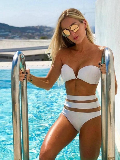 Split Swimsuit V-Neck Mesh Stitching Sexy High Waist Bikini