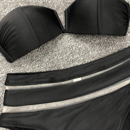 Split Swimsuit V-Neck Mesh Stitching Sexy High Waist Bikini