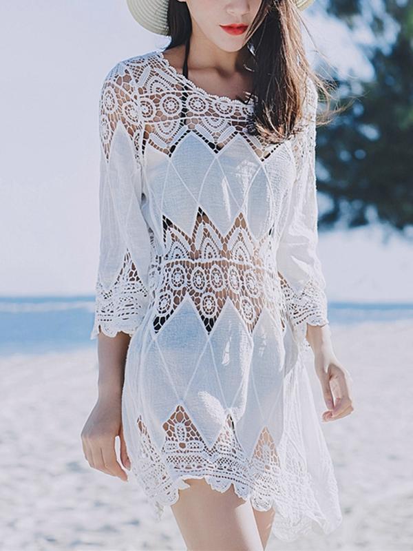 Cutout Sexy Beach Bikini Cover Shirt Long Section Of Sleeves Hollow Beach Sunscreen Shirt Cover Up