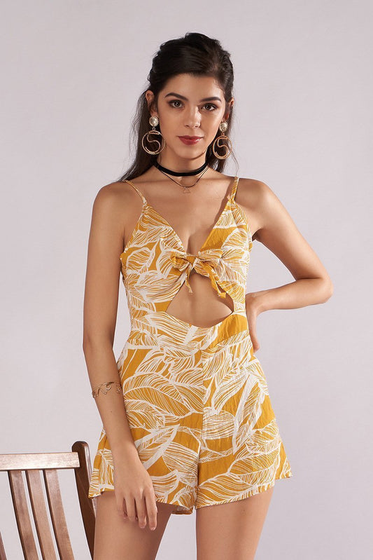 Sling V-Neck Strap Print Jumpsuit
