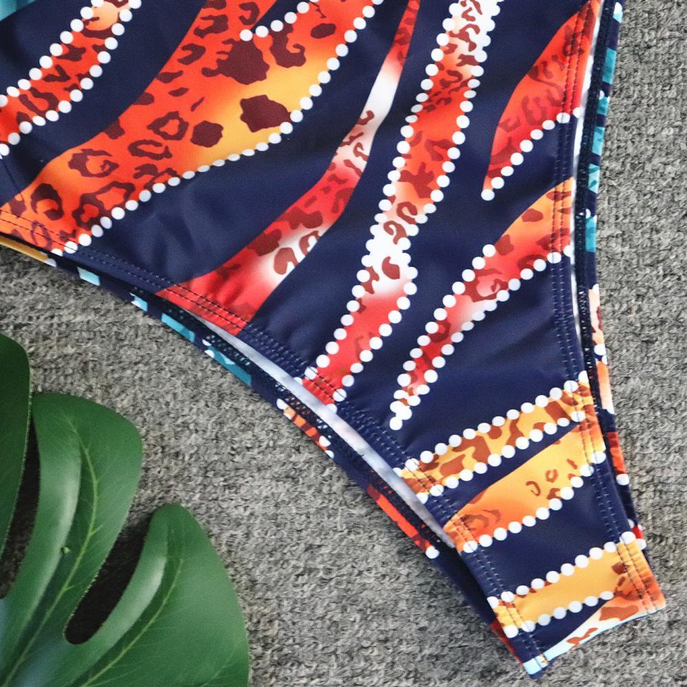 Sexy Leopard Print Bikini One-Piece Swimsuit Deep V Strap Female