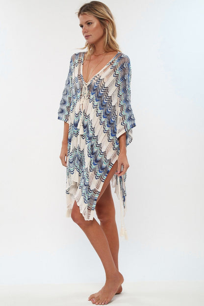 Boho Knit Beach Blouse Hollow Color Matching Swimsuit Holiday Sun Protection Clothing Dresss