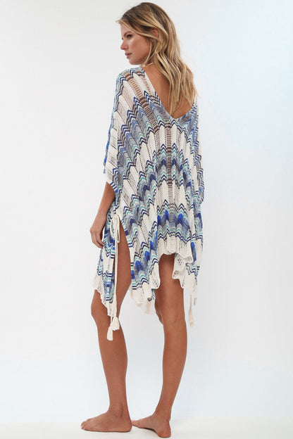 Boho Knit Beach Blouse Hollow Color Matching Swimsuit Holiday Sun Protection Clothing Dresss