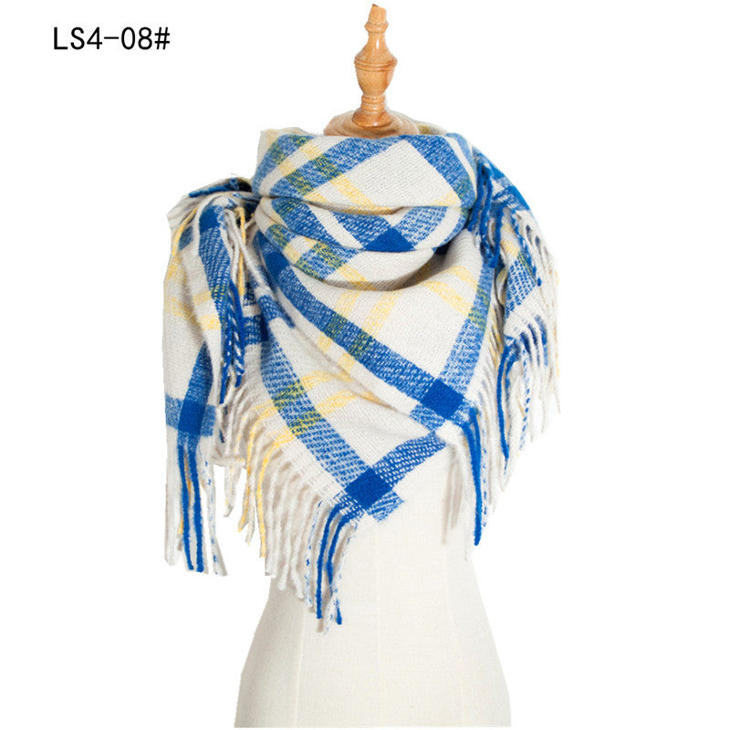 Winter Color Block Striped Tassel Square Scarf