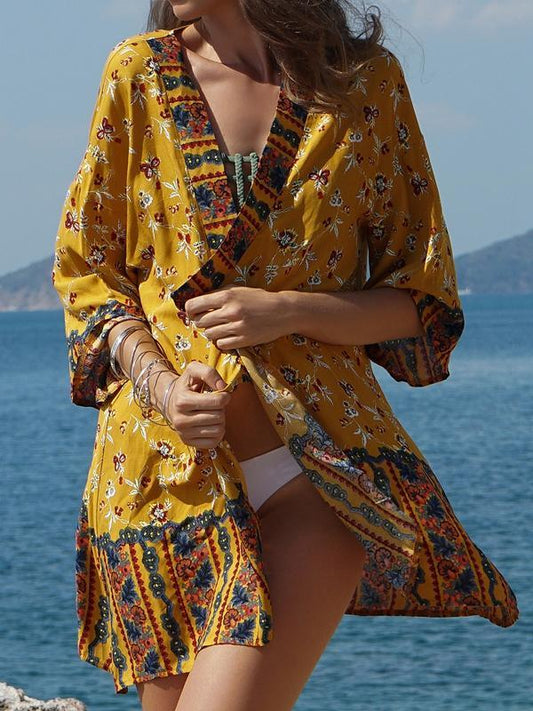 Ethnic Style Printed Beach Bikini Sunscreen Cardigan Cover-Up