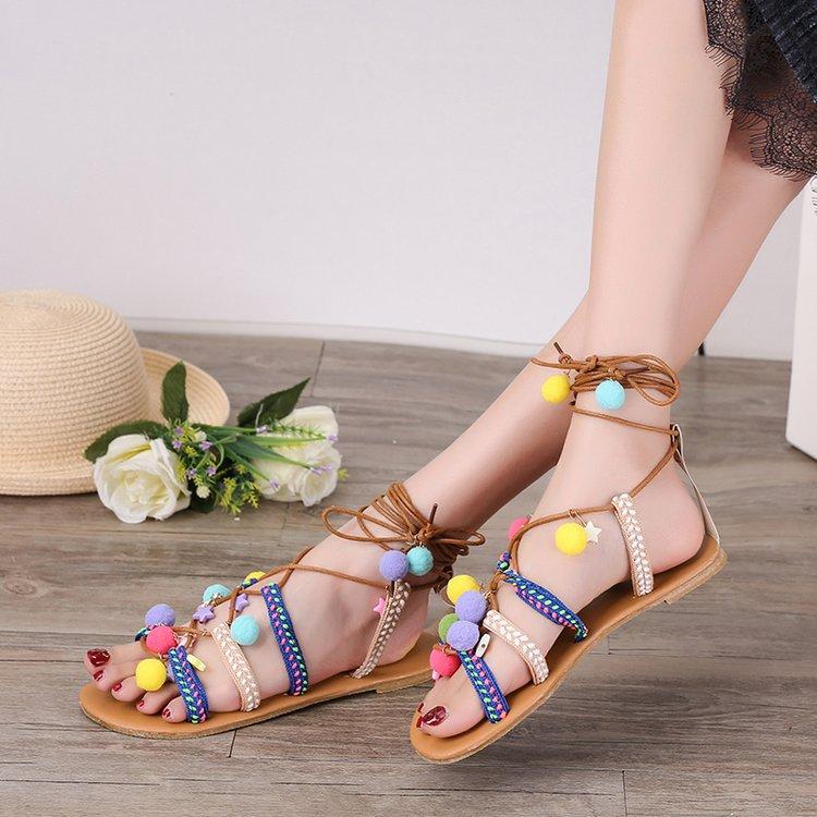 Bohemian Flat Bottom Non-Slip Versatile Sandals With Large Size Retro Sandals