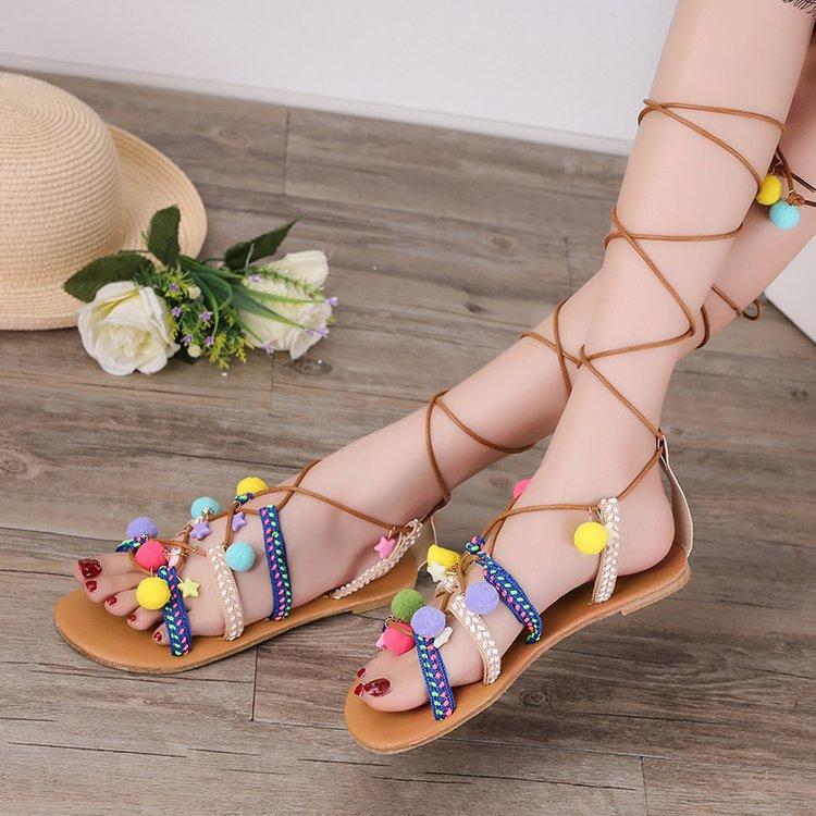 Bohemian Flat Bottom Non-Slip Versatile Sandals With Large Size Retro Sandals