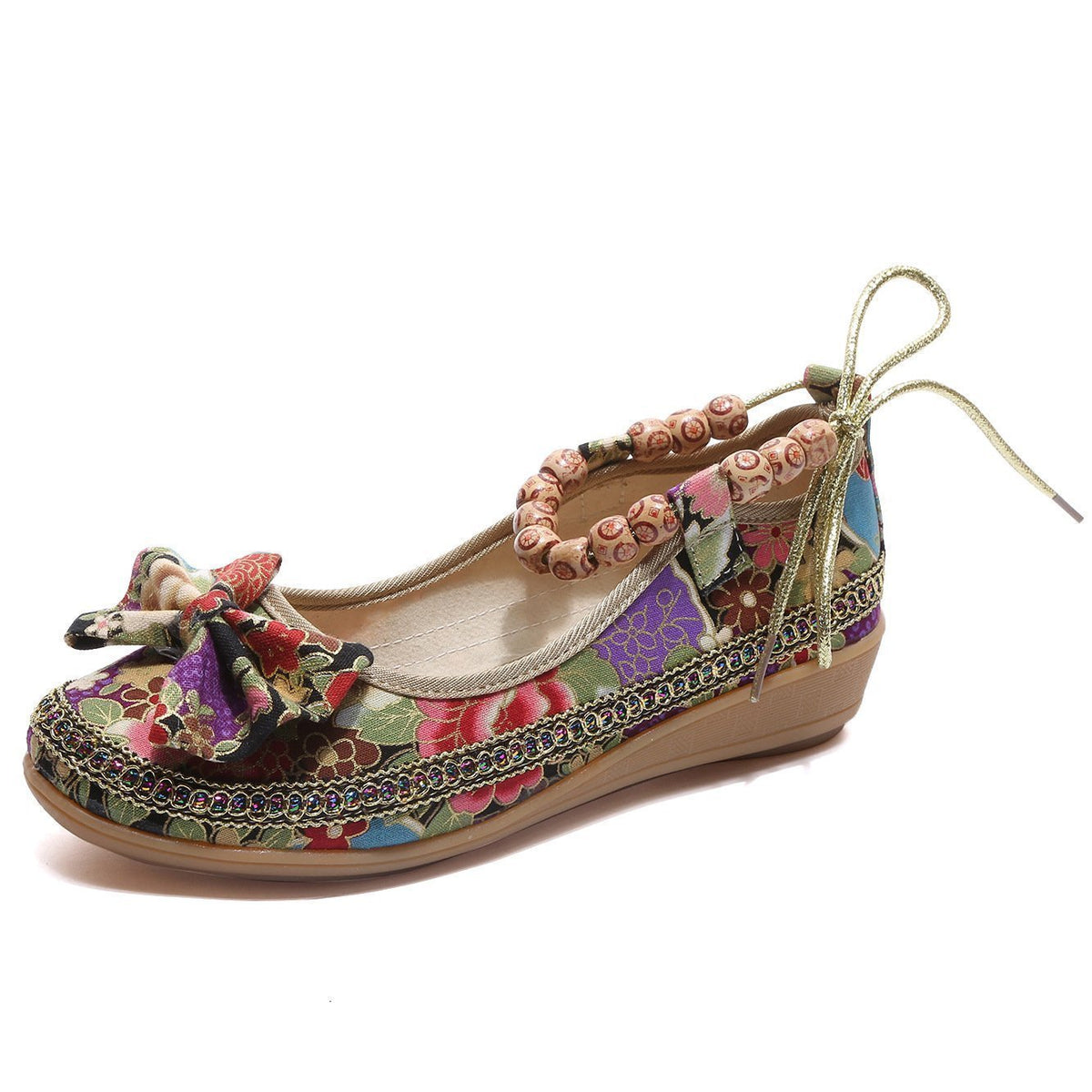 Beaded Ethnic Style Retro Bandage Embroidered Cloth Shoes