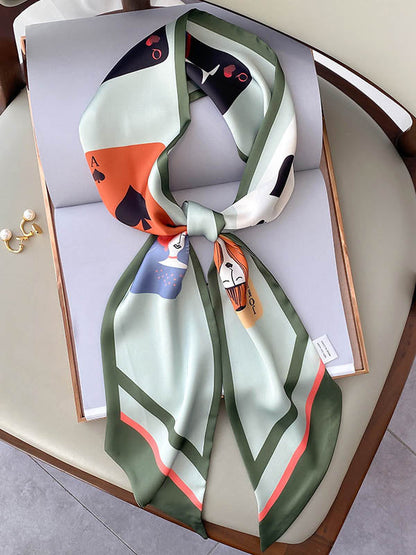 3 Colors Cartoon Poker Printed Silk Scarf