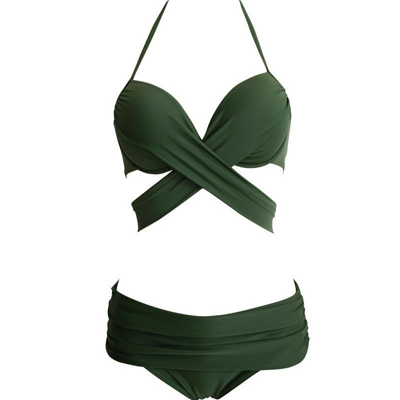 Bikini Two-Piece Gathered Sexy Braised Cross Straps Split Swimsuit