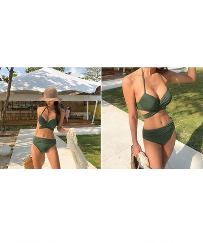 Bikini Two-Piece Gathered Sexy Braised Cross Straps Split Swimsuit
