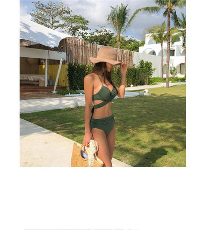 Bikini Two-Piece Gathered Sexy Braised Cross Straps Split Swimsuit