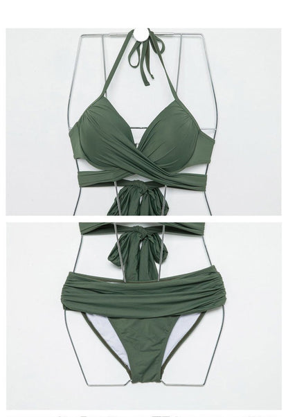 Bikini Two-Piece Gathered Sexy Braised Cross Straps Split Swimsuit