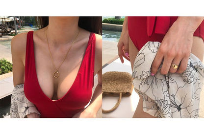 Red Bow Tight-Fitting Beach One-Piece Swimsuit