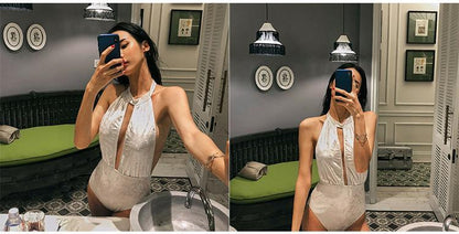 Sexy Pure White Beach Holiday One-Piece Swimsuit