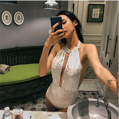 Sexy Pure White Beach Holiday One-Piece Swimsuit