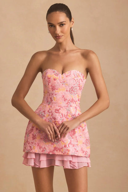 Embellished Strapless Corset Mini Dress in Pink