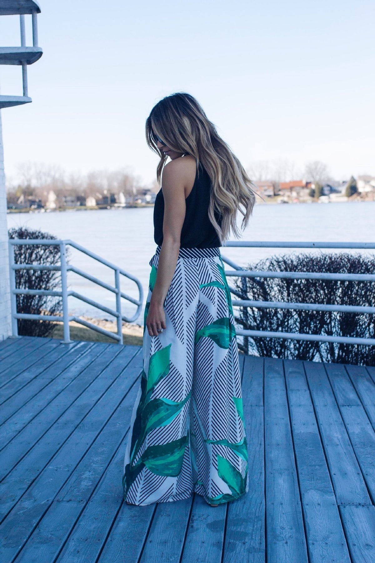 Retro Printed Lace-Up Skirt Pant
