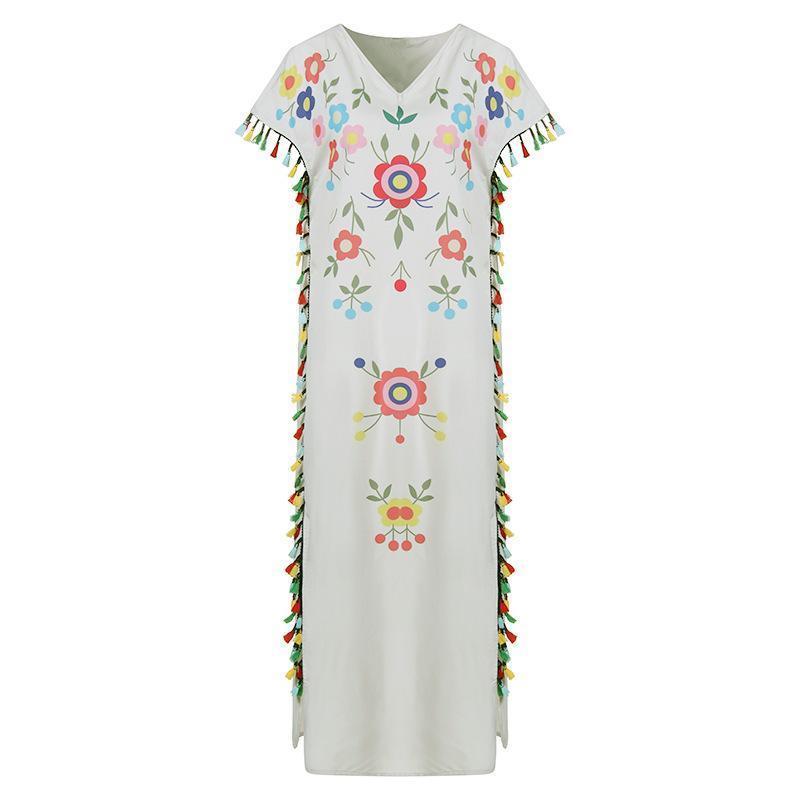 Bohemian Tassel Printed Dress Long Dress